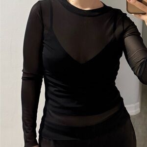 H&M Black Sheer Long Sleeve Top